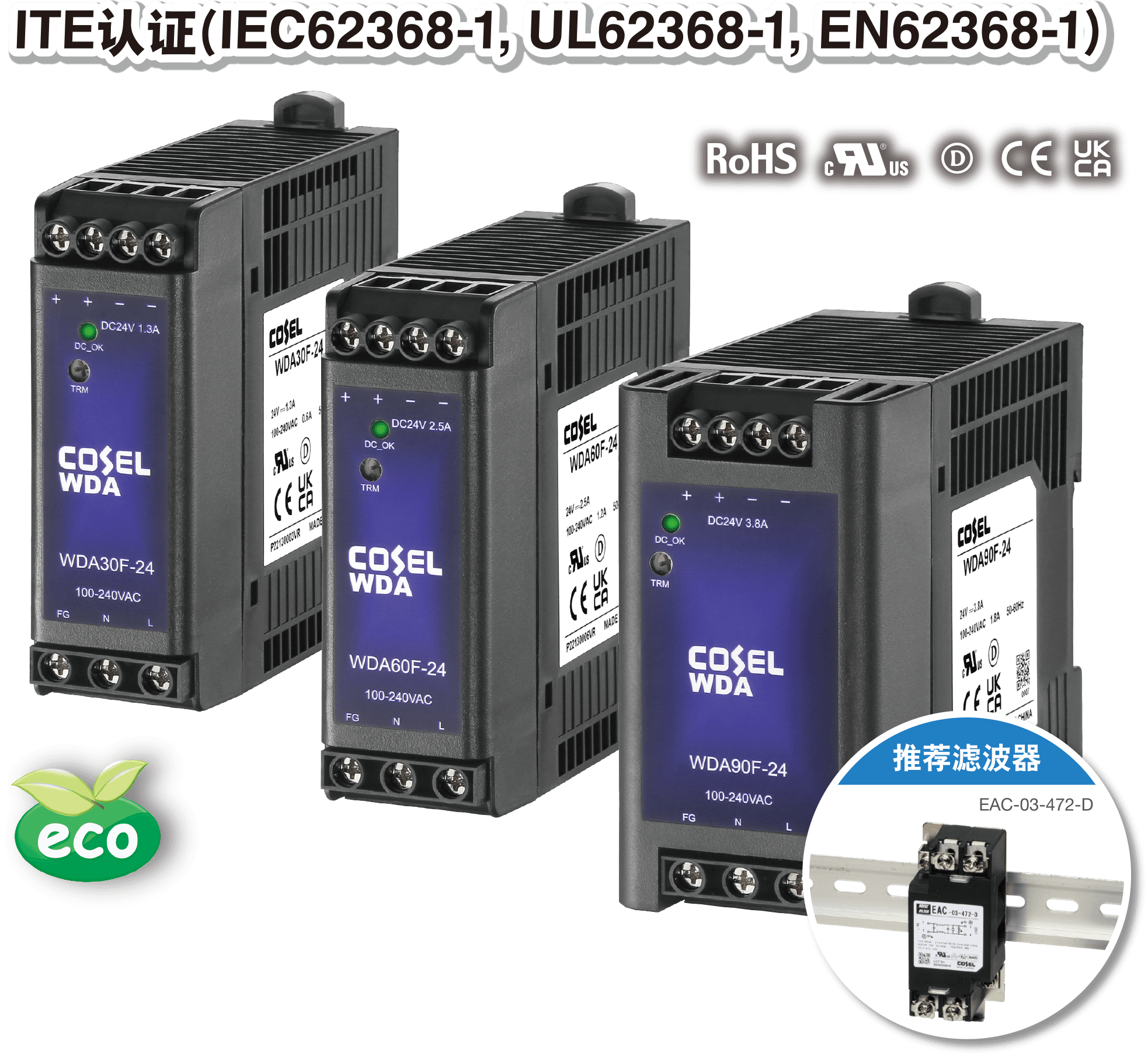 ITE認證(IEC62368-1, UL62368-1, EN62368-1) 推薦濾波器 EAC-03-472-D